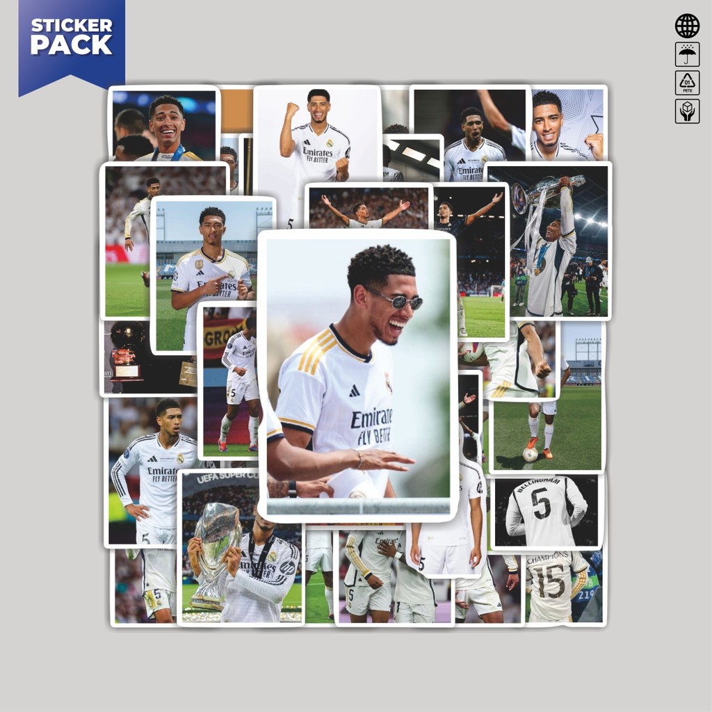 

[100PCS]Stiker Pack Stiker Sepak Bola RM Bellingham V Aesthetic Vinyl Anti Air Dekorasi Sticker Laptop Buku Journal Koper Helm Casing HP Gitar Helm Skateboard