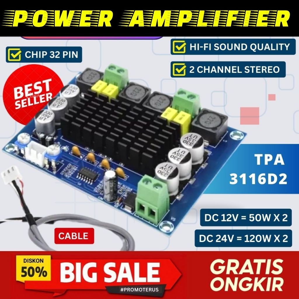 Power Amplifier TPA3116D2 2X120Watt Kit Stereo Amplifier Class D DC 12V-24V