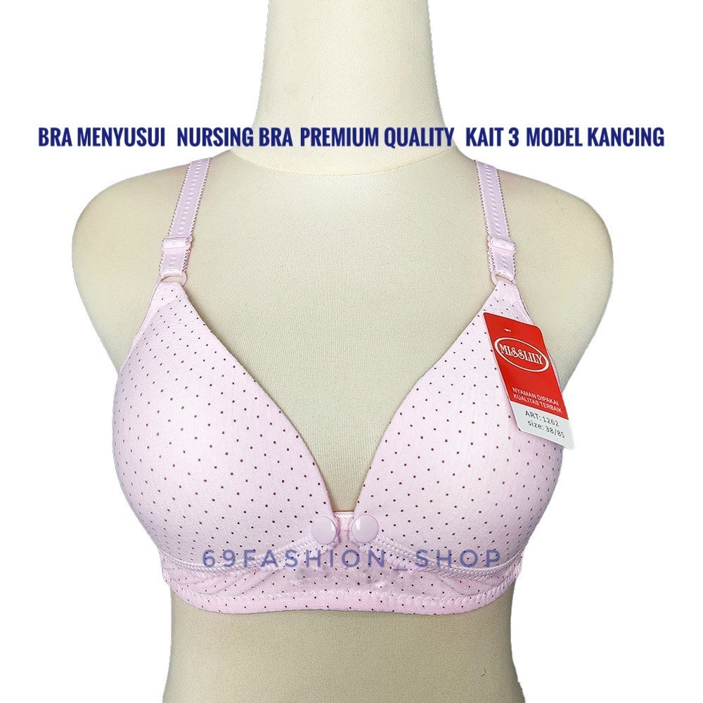 3PCS BRA MENYUSUI PREMIUM CUP B BH BUSUI BESAR Misslily 1262 Tanpa Kawat Kancing Depan Ganda Nursing