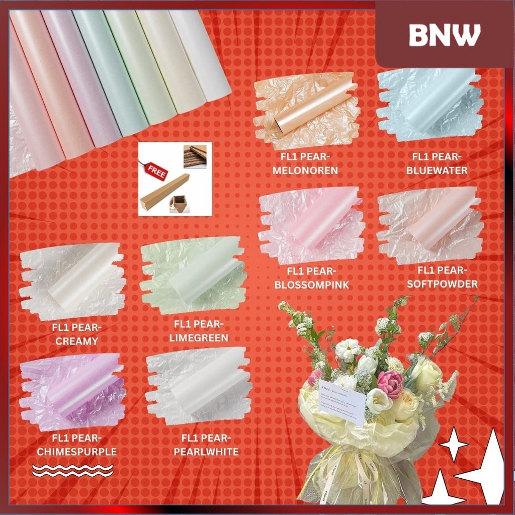 BNW - (5 LEMBAR) - FL1 PEARLESCENT Kertas Bunga Buket Waterproof Color / Kertas Buket Bunga Florist 