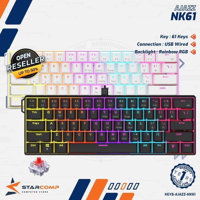 Ajazz x Nacodex NK61 / NK-61 Wired Mechanical Keyboard with RGB Lighting - Ajazz NK61 - Black