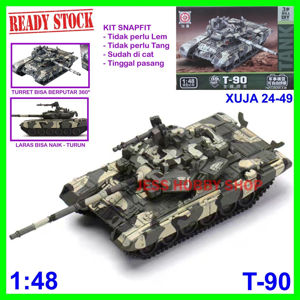 Model Kit XUJA 1/48 Tank T-90 Russian Main Battle Tank T90 MBT Snapfit Military Block