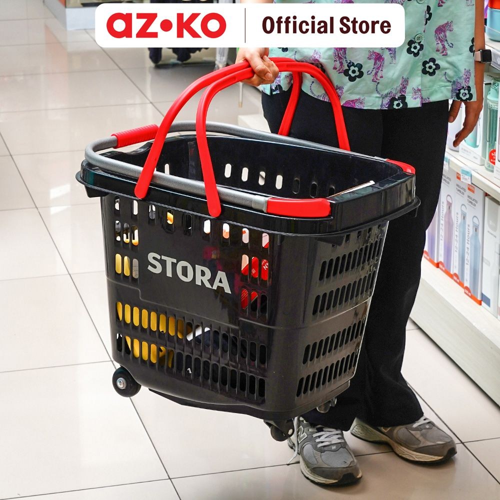AZKO Stora Keranjang Belanja Troli Belanja Grocery Basket With Wheels Perlengkapan Supermarket