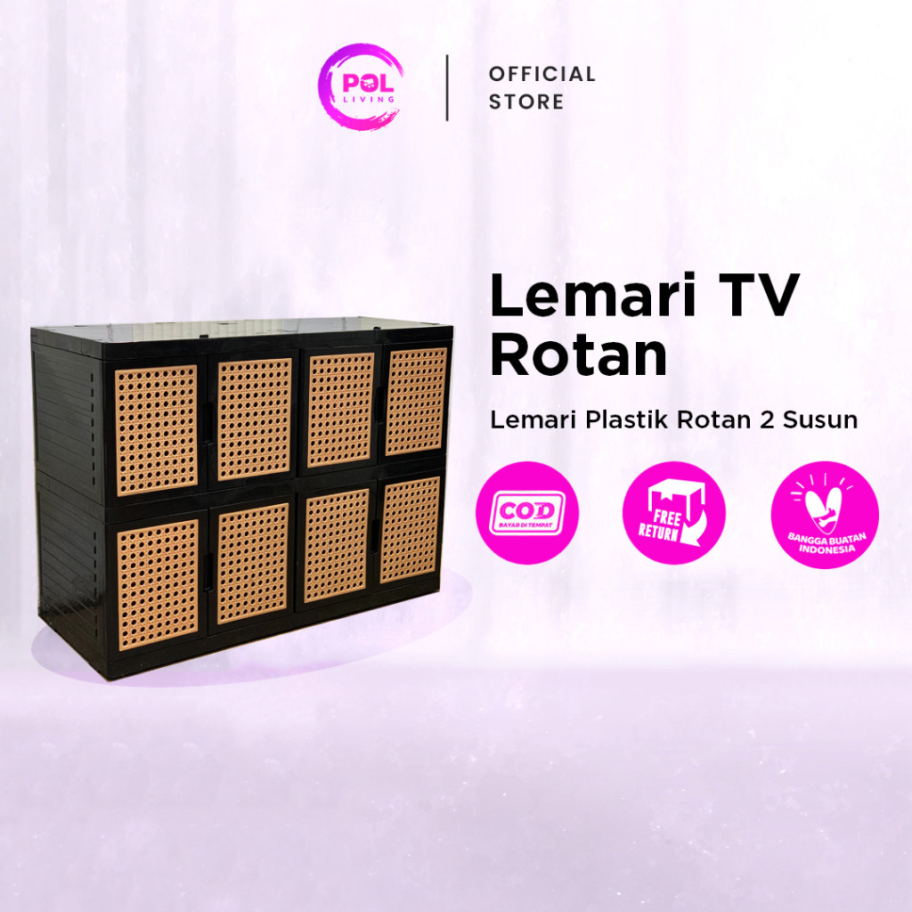 POL - Lemari TV Serbaguna Rotan Plastik 2 Susun