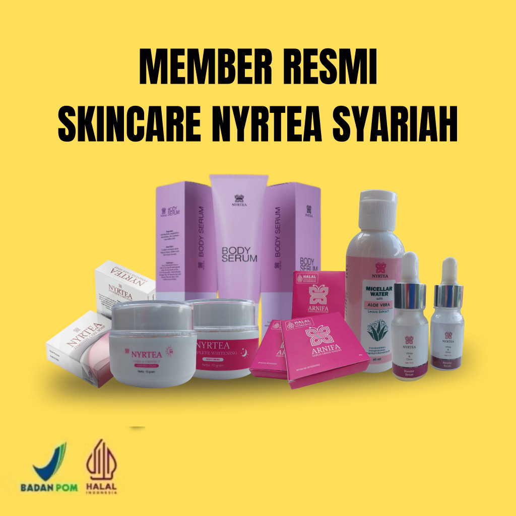 Paket Skincare Nyrtea Syariah – Sabun Arnifa, Sabun Kewanitaan, Night Cream, Sunscreen, Serum, Micel