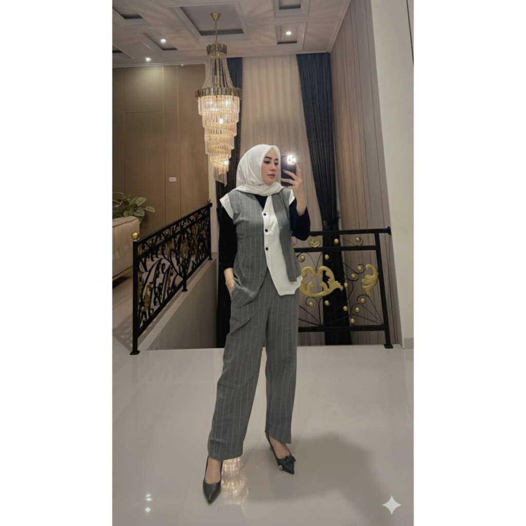 SH-MIYUMI SET ROMPI KOTAK-ONESET TERBARU Baju Muslim Panjang Wanita Gamis Dewasa Atasan Celana Setel