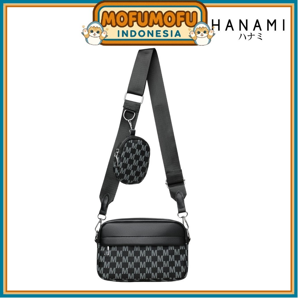 HANAMI Tas Selempang Formal Elegan Kulit TA1158B5 Mewah Wanita Hitam Kantor Akeno Kerja Pria