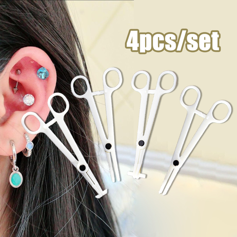4pcs Alat Tindik Hidung Professional Piercing Clamps Plastik Penjepit Terbuka Bulat Untuk Tindik Bib