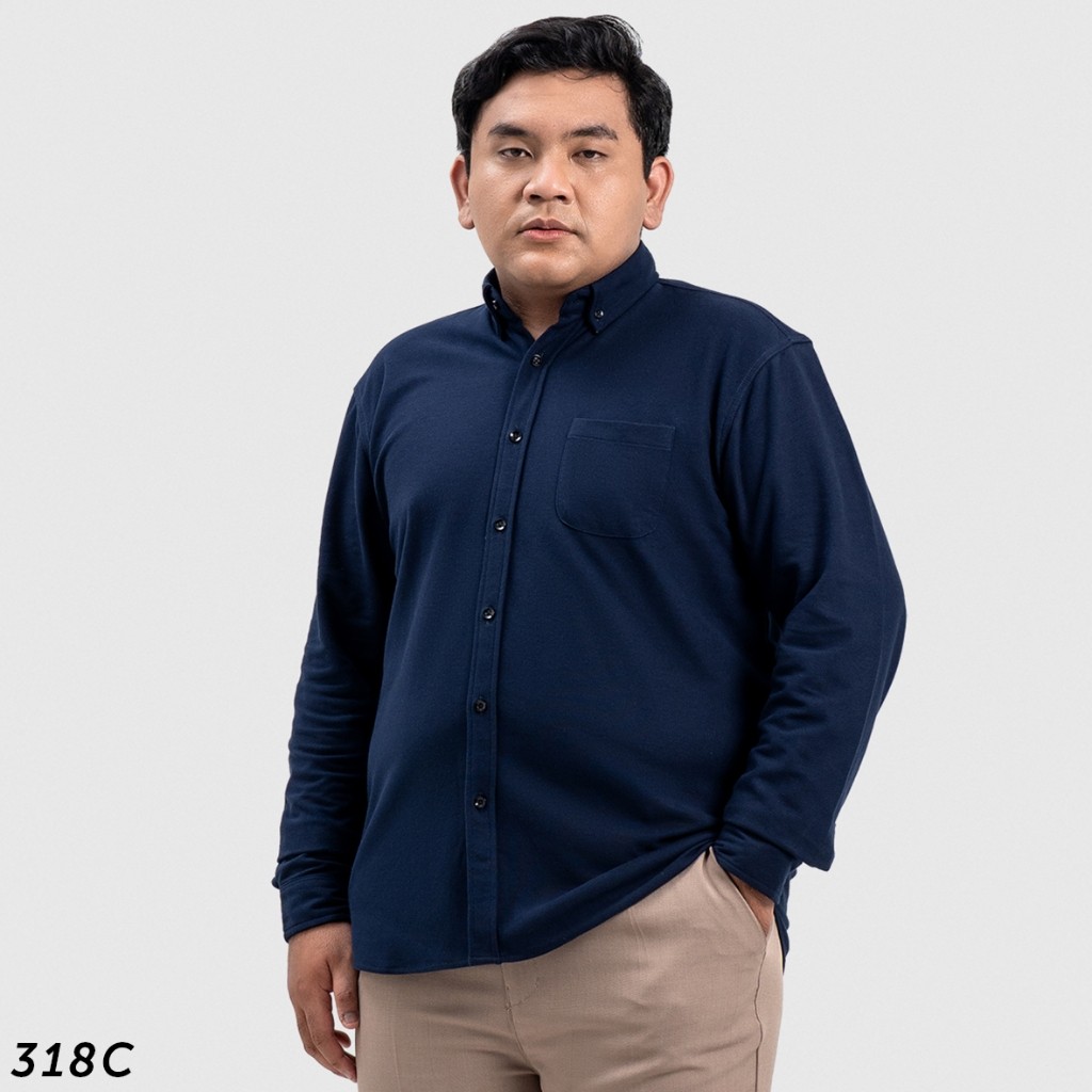 BACE.SHOP HSRM - Pique Shirt Basic Big Size Long Sleeves Navy