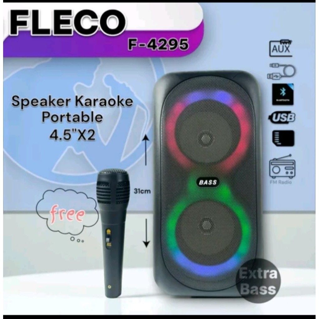 SERBA COD Speaker Fleco Karaoke F-4295 | Speaker Bluetooth Portable 300W | Bonus Microphone Terbagus