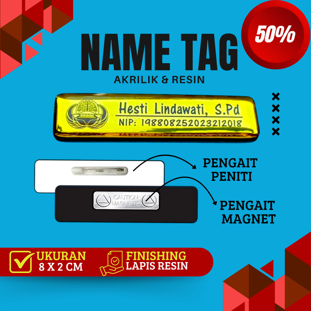 Name Tag Nama Dada Nama Dokter Akrilik Magnet Peniti Gold Silver