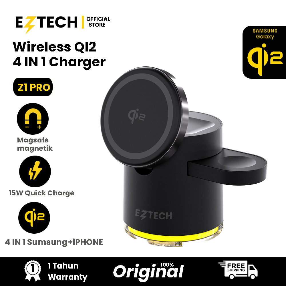 EZTECH Wireless Charger Z1 Pro 15W Fast Charging Magnetic 4IN1 Foldable Magsafe Charging Station Q2 