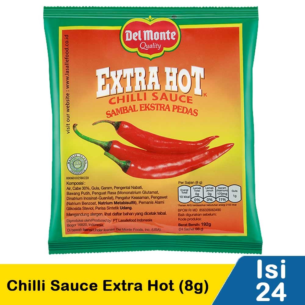 DELMONTE CHILLI SAUCE EXTRA HOT 24X9/8g