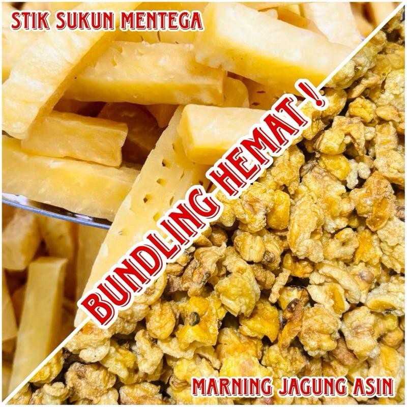 [BUNDLING HEMAT] Stik Sukun 250gram + Marning Jagung Gurih Asin 250gr Super Renyah Kripik Camilan Ce