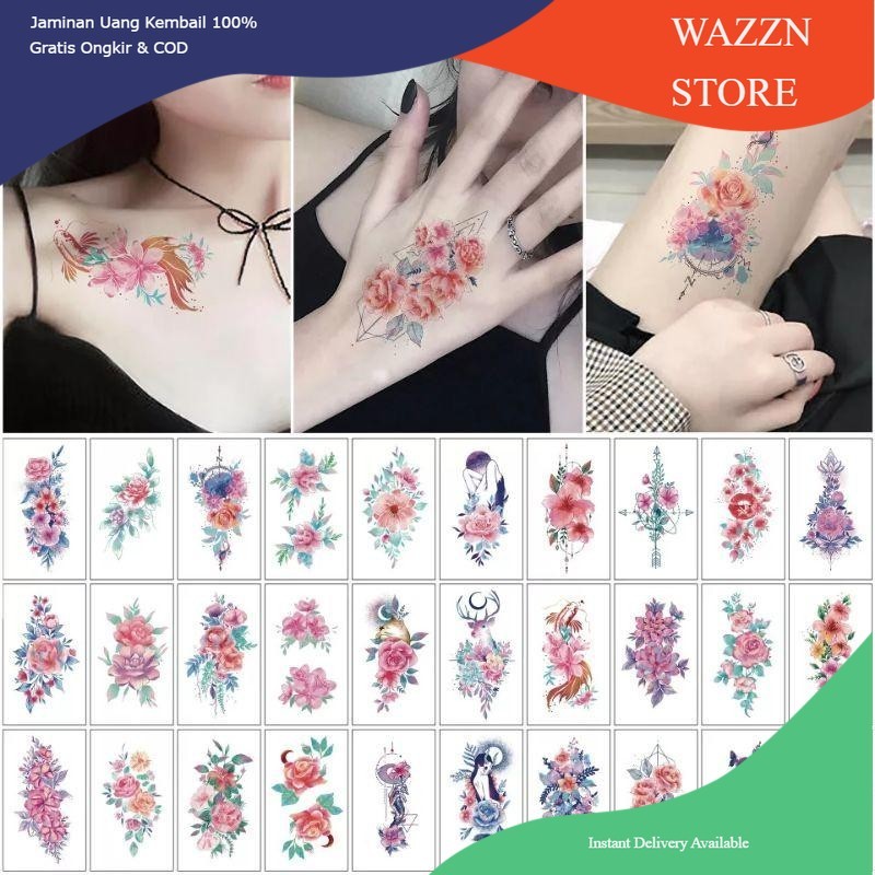 Wazzn- Grosir Termurah Tato Aesthetic Lucu - Tatto Temporer Bunga berwarna, Tato temporary Stiker Ta