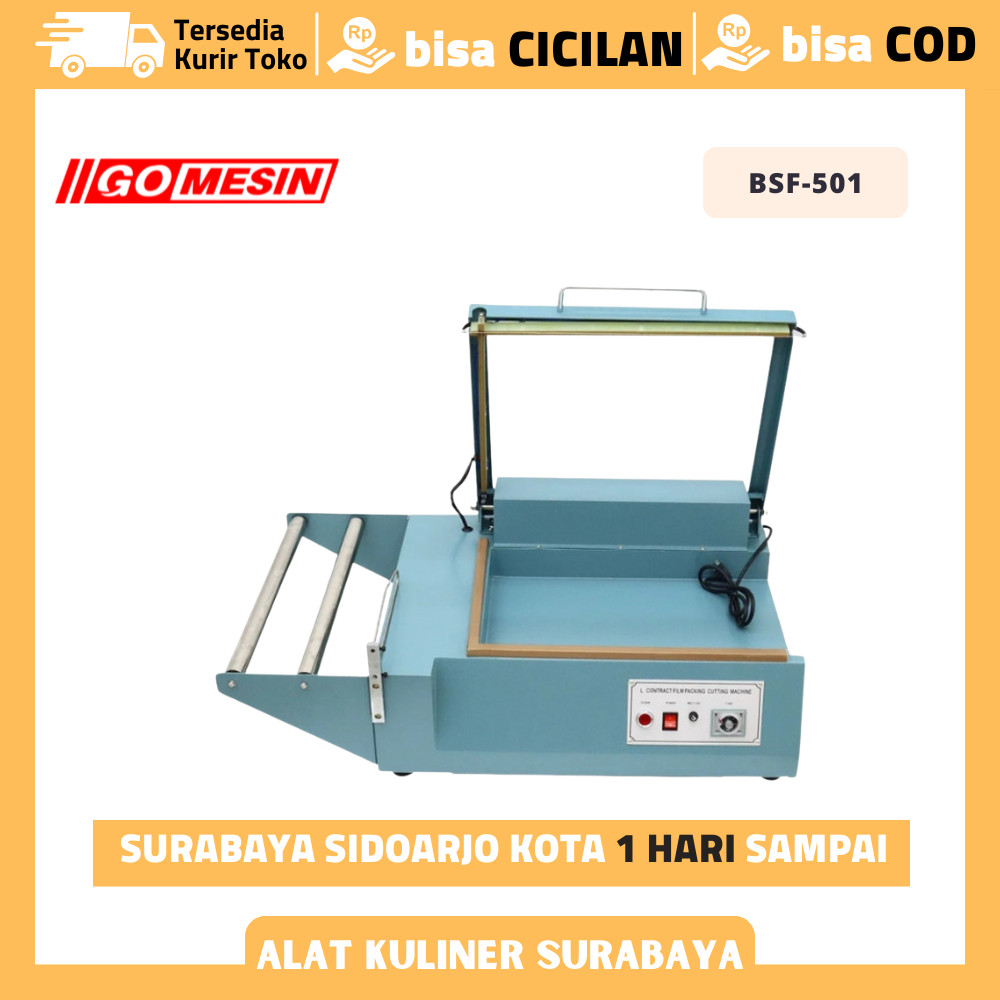 Mesin L Bar Sealer Cutting Gomesin BSF-501 Plastik Wrap Shrink Mesin Potong Plastik Garansi Resmi