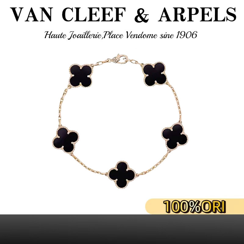[100% Original] Van Cleef Arpels Gelang 18K Rose Gold Flower Bracelet Red chalcedony/pearl mother sh