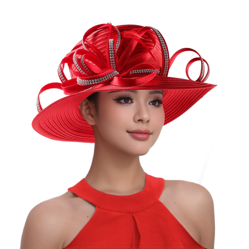 Multicolor Satin Cloth Rhinestone Church Hat Elegant Photography Top Hat Fashion Female Banquet Fasc