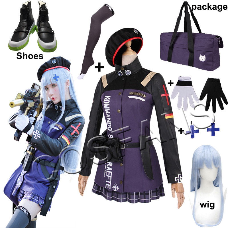 Game Girls' Frontline hk416 Cosplay Costume clothes wig and bag set Halloween Carnival Outfit For Wo