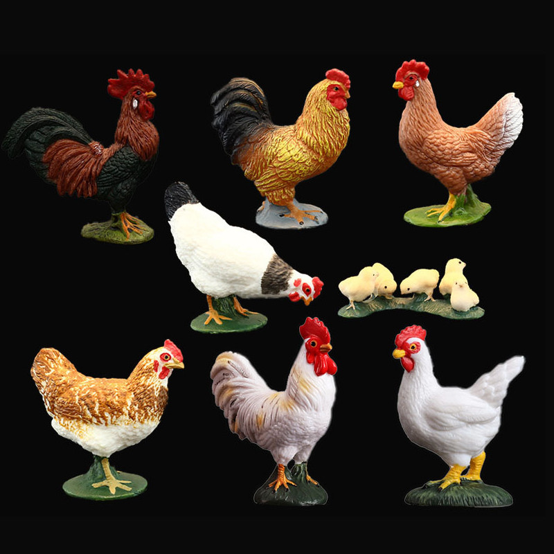 Entity Plastic Simulation Animal Model Toy Set Mini Movable Doll Poultry Rooster Hen Model Collectio