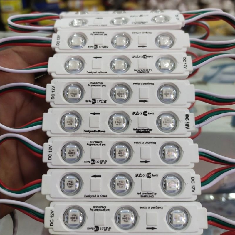AURABYTE [20pcs]LED Module RGB Running 3 Mata 1,5W DC/12V IP68 Type 5050 | Modul RGB Warna