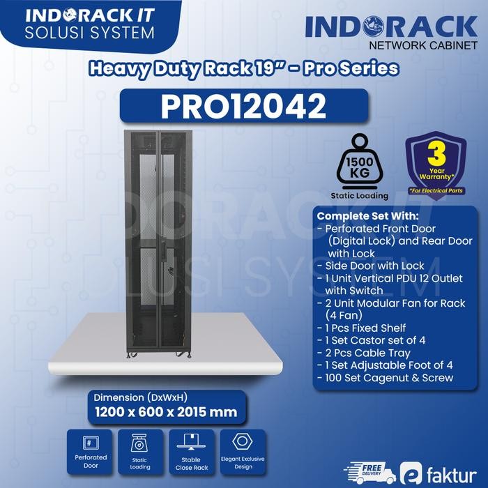 PRO12042 Rack server 42U INDORACK Perforated Door Depth 1200mm Rak 42U