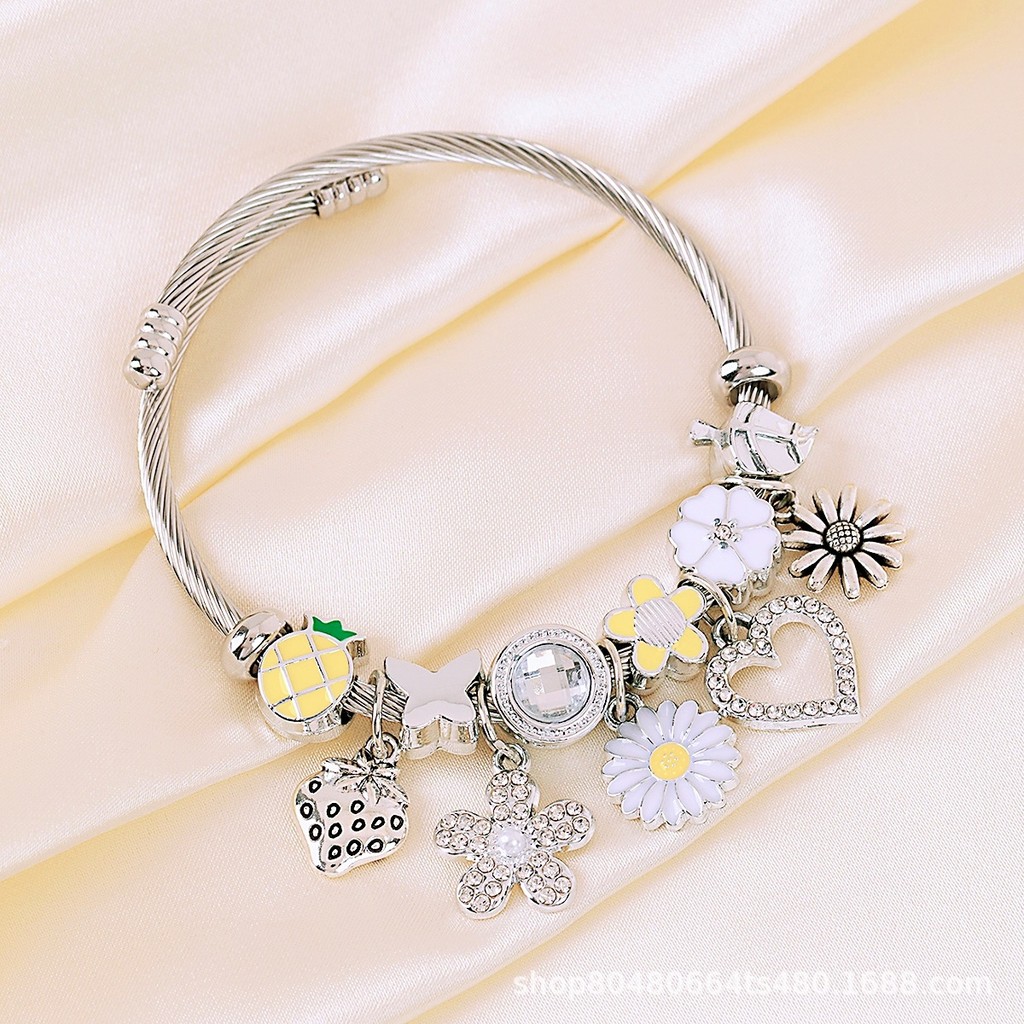 Gelang-Gelang DIY, Berlian Imitasi Menetes, Bunga Matahari, Stroberi, Nanas, Daisies, Perhiasan Kupu