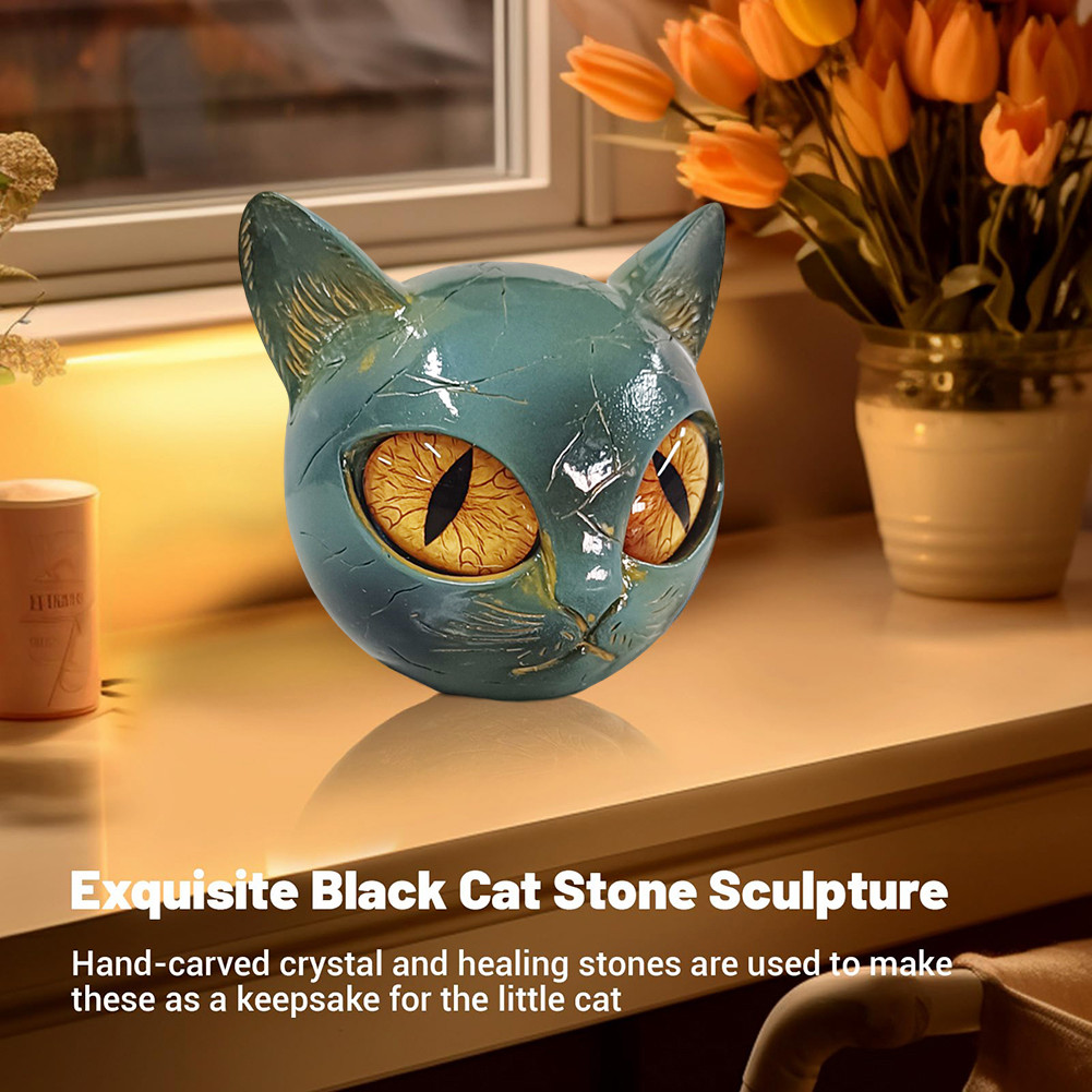 Decorative Cat Stone Figurine Marble Texture Cat Stone Kitten Sculpture for Keepsake Gift Office Des