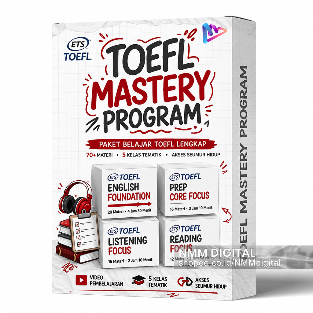qot TOEFL Mastery Program – Paket Belajar TOEFL Lengkap 70+ Materi, 5 Kelas Tematik, Akses Seumur Hi