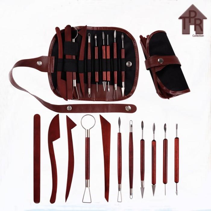Butsir Alat Ukir Pottery Tool Modelling Tools 11pcs Kemasan Dompet Kayu Pilihan & Stainless Steel un