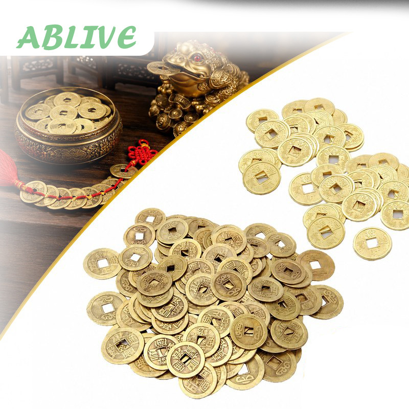 100pcs Uang Koin Kuno China 1cm Koin Fengshui 2 Sisi Logam Hiasan Imlek Koin Keberuntungan