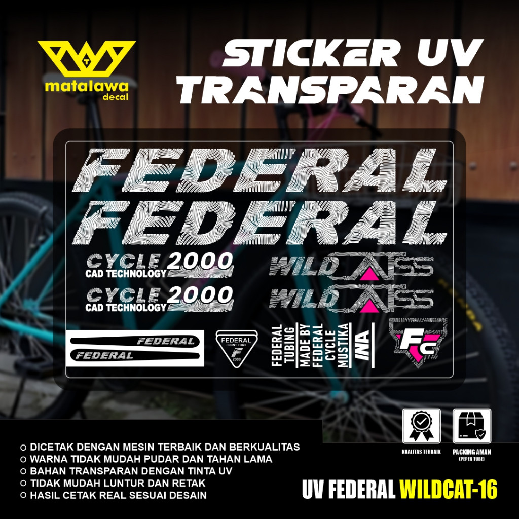 COD Sticker Decal FEDERAL UV TRANSPARAN WILDCATss CYCLE 2000 Stiker Sepeda Kalcer SET 16