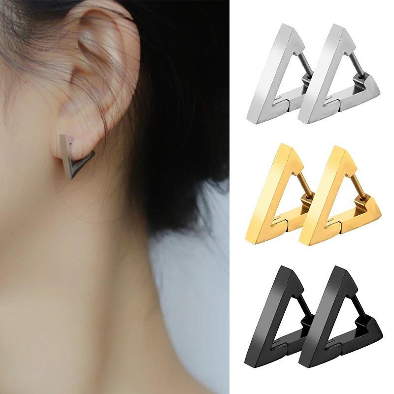 1 Pasang Anting Segitiga Punk Stainless Steel untuk Wanita dan Pria, Anting Stud Geometris, Penjepit