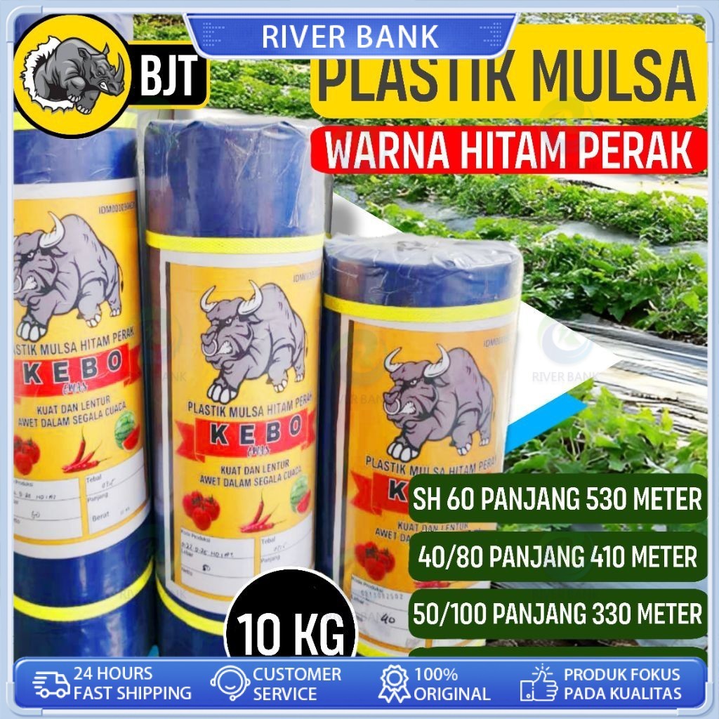 Plastik Mulsa Hitam Perak 1 Roll 10 Kg/Mulsa Pertanian cap Kebo