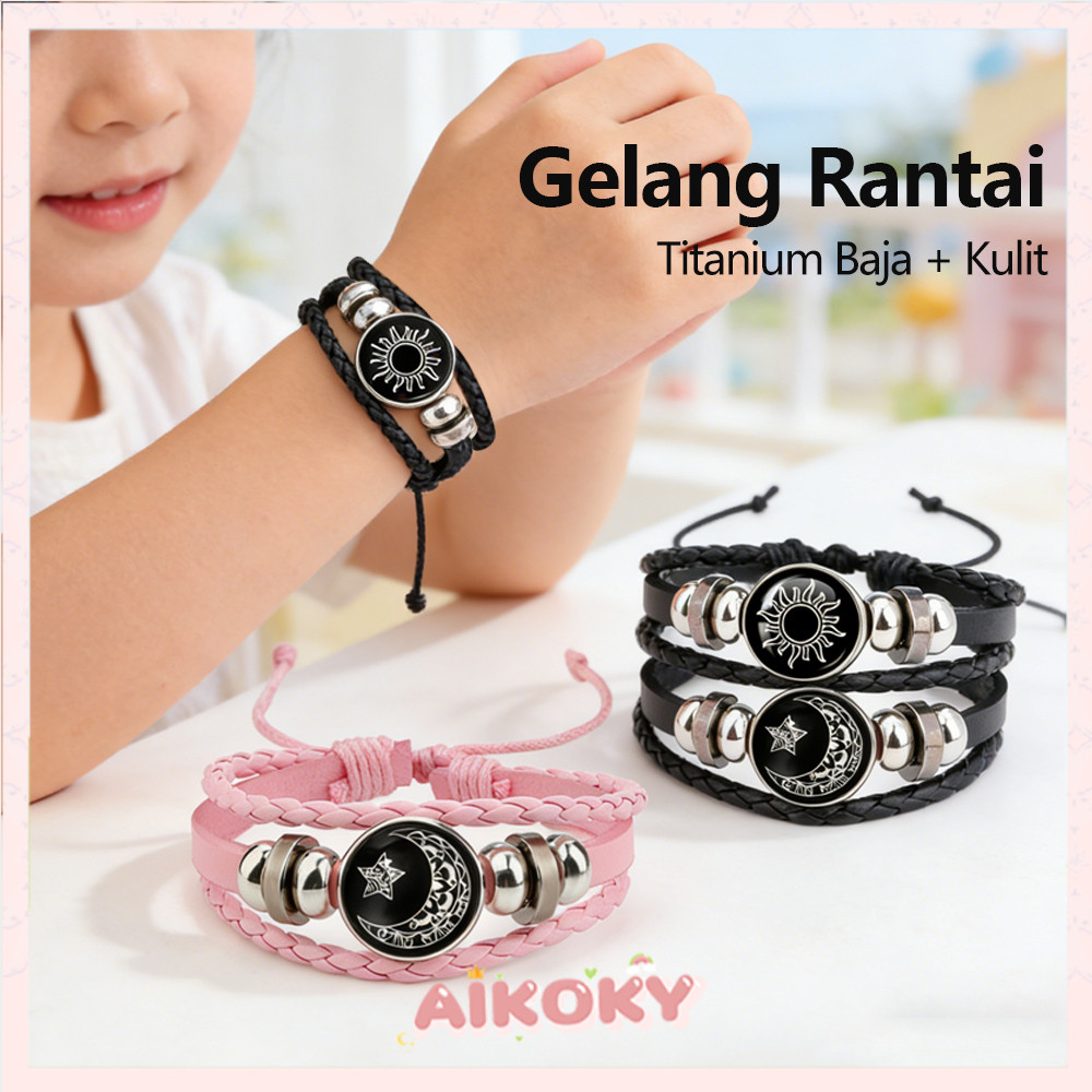 AIKOKY Gelang Couple Kekasih Matahari dan Bulan Gelang Matahari dan Bulan Gelang Pasangan Kulit