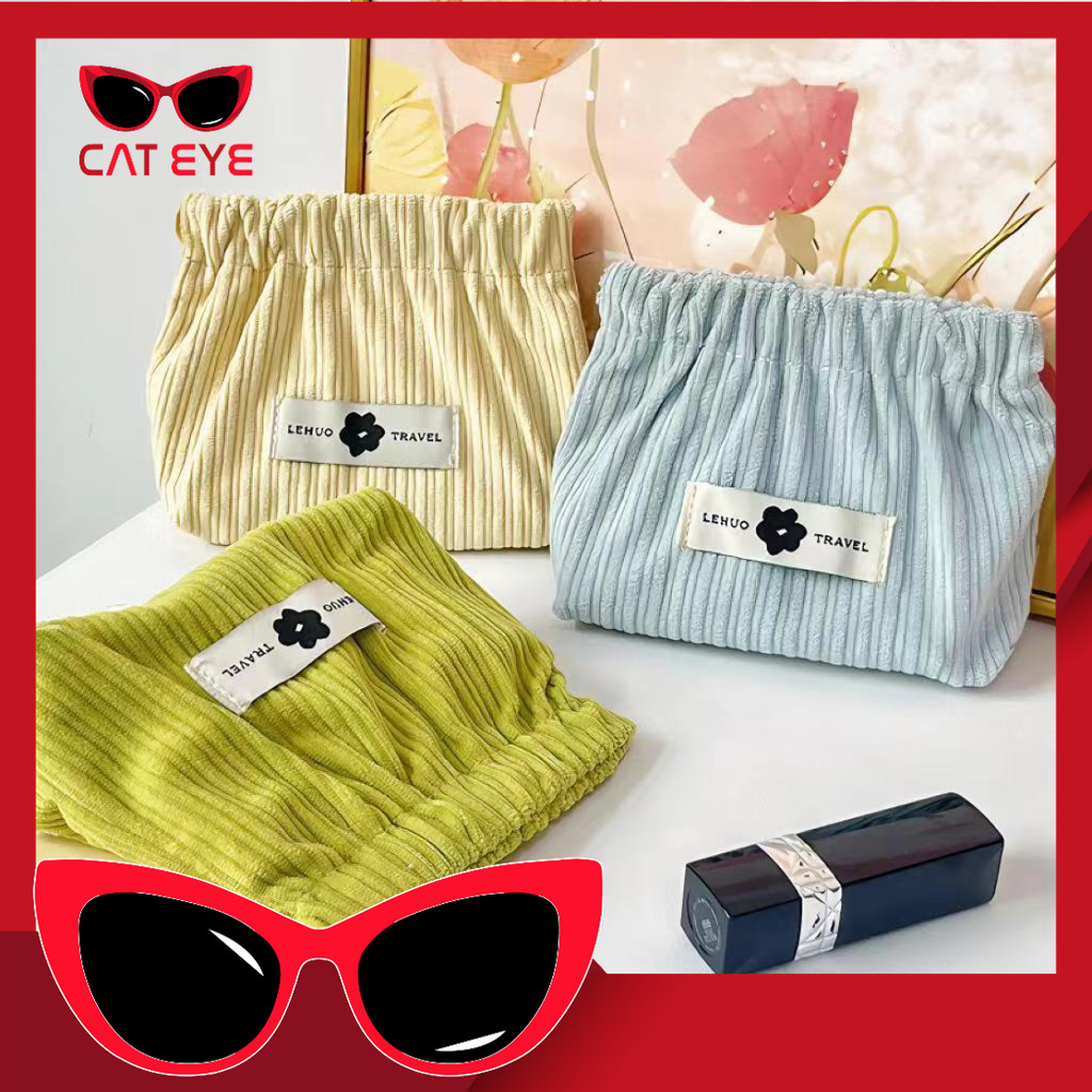PROMO T6844 Pouch Travel Multifungsi Bahan Corduroy / Tas Makeup Mini / Pouch Dompet Solid / Lipstic