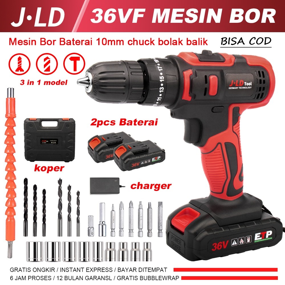 TERLARIS - JLD 10MM mesin bor baterai cas komplit cordless bor listrik 1 set lengkap murah bor cordl