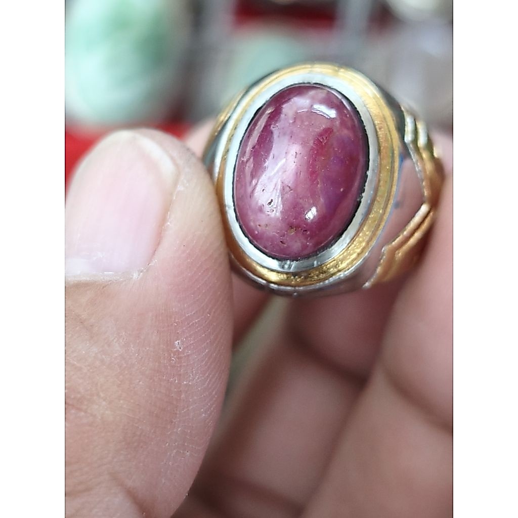 batu cincin Ruby Madagaskar ster berair ring titanium