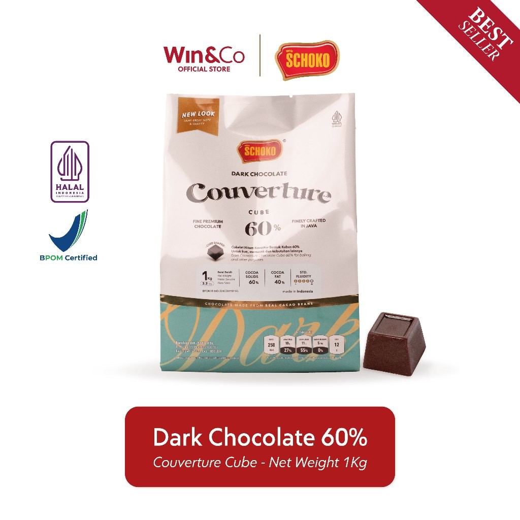

SCHOKO Dark 60% Couverture Cube / Cokelat Kovertur Bentuk Dadu - 1kg