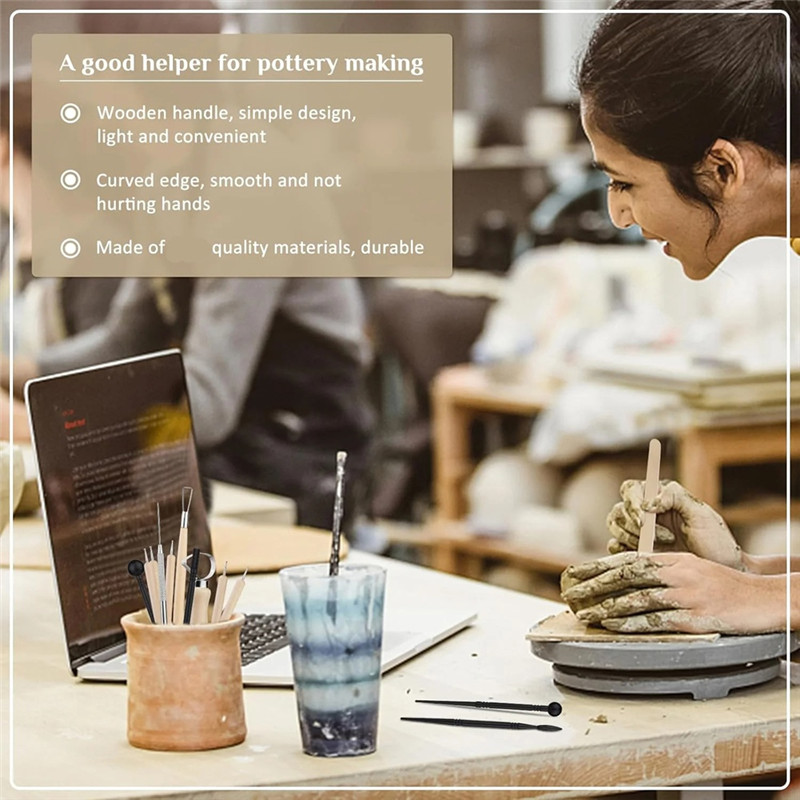

ABKD 17 Pcs Pottery & Clay Sculpting Tools, Double-Sided, Ceramics Tools Smooth Wooden Handles For Trimming,Embossing Pattern