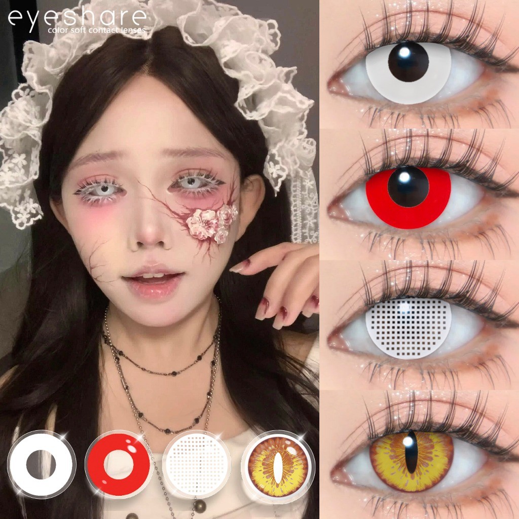 Eyeshare Softlens 2 buah Putih Lensa Kontak Cosplay Game Halloween Anime Lensa Kosmetik Dengan Wadah