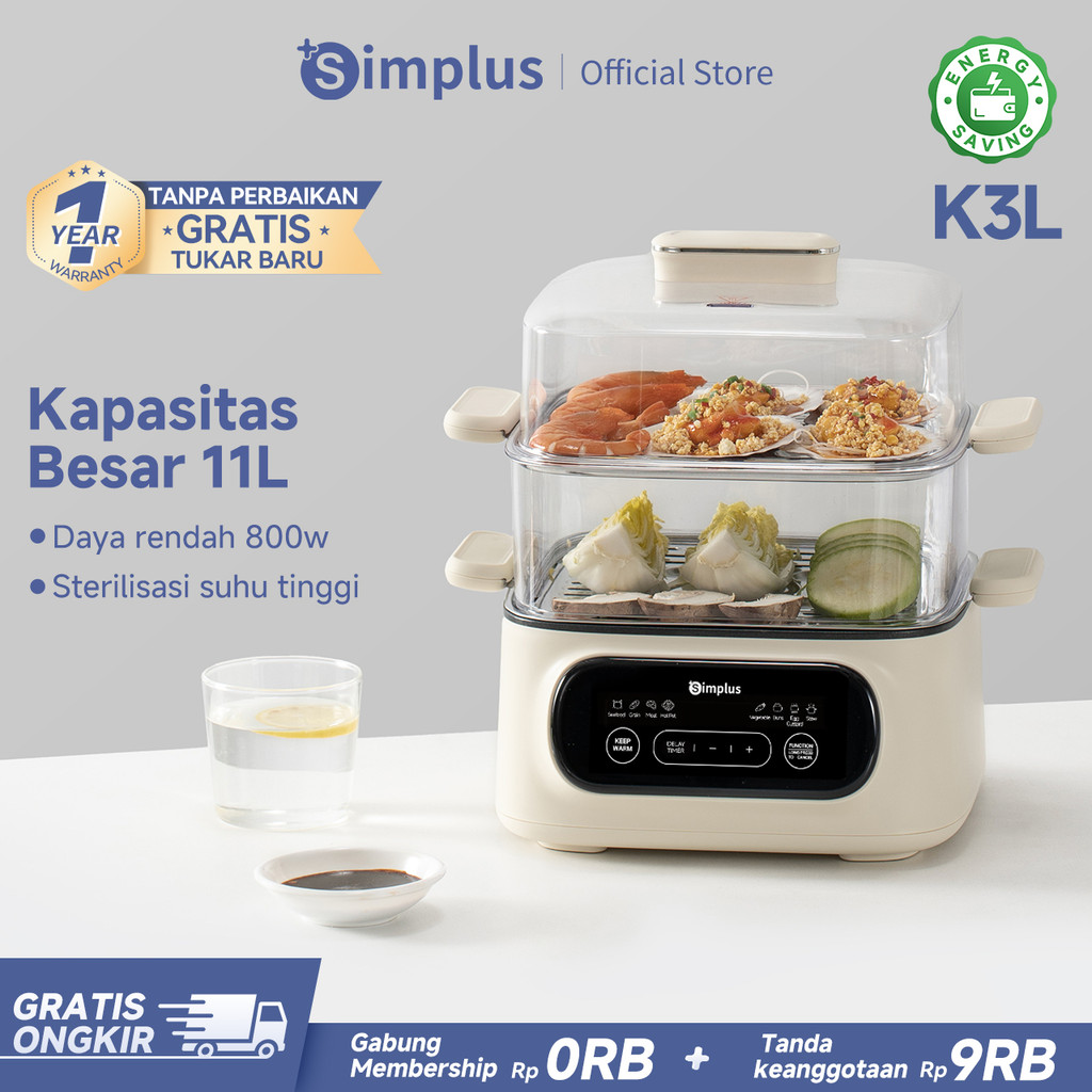 Simplus Kukusan Listrik 2 Tingkat Kukusan Kapasitas 11L Pencil Merebus & Hotpot Delay Timer 24 Jam