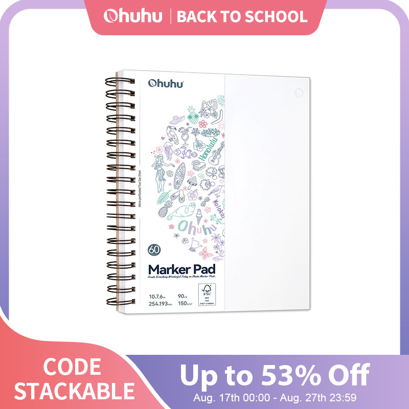 

Ohuhu Double Sided Marker Pads Art Sketchbook Bleedproof Spiral Bound Sketching Book for Alcohol Markers Drawing Notebook School