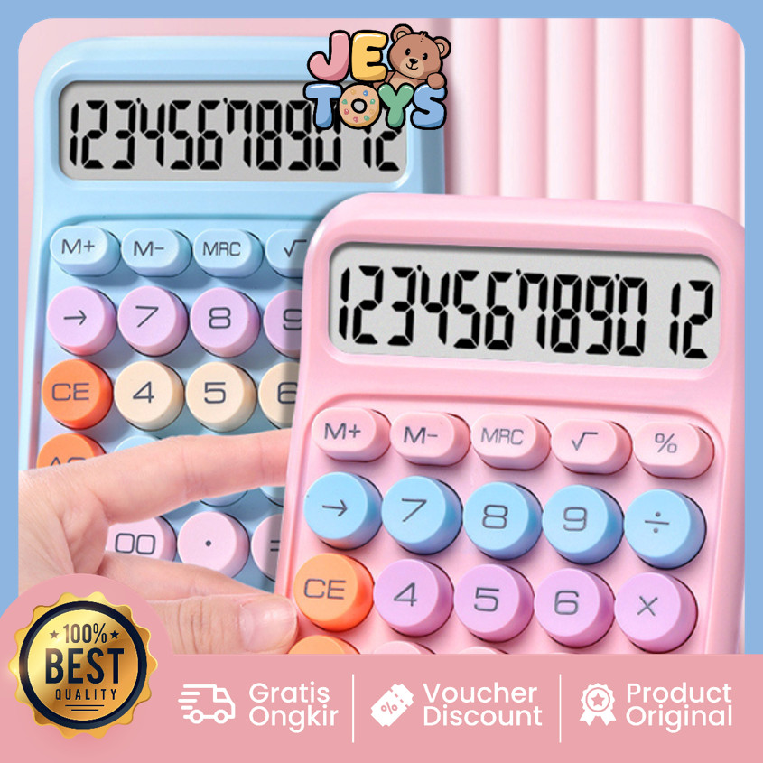 

JE TOYS 6187 Kalkulator Lucu Warna Macaron 12 Digit Cute Calculator Electronic Warna Permen Display Besar Keyboard Dot Mekanik
