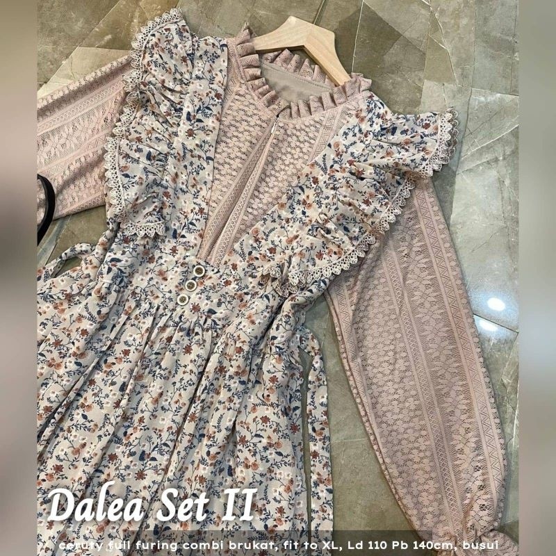 Dalea Lace 2 Dress Wanita Muslim Korean Look Hijab Ceruty Mix Brukat Best Seller Ready Siap Kirim