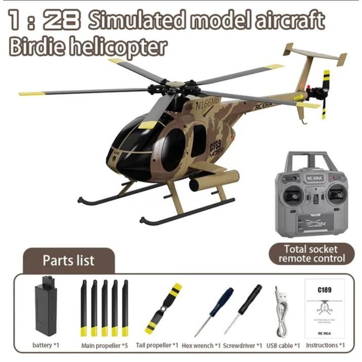 [TERLARIS] RC Era RC Helikopeter C189 C186 C138 C187 Helicopter MD500 Brushless 6-Axis Gyro 1/28 RTF