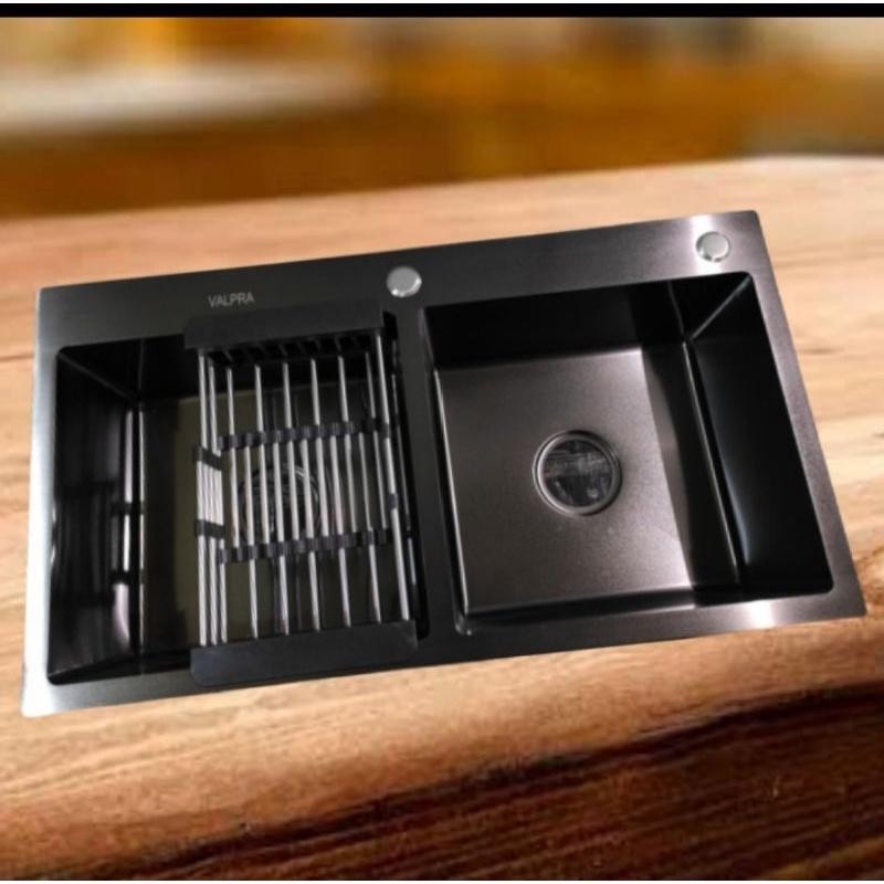 Kitchen sink 8245 hitam VALPRA / bak cuci piring 2 lubang hitam