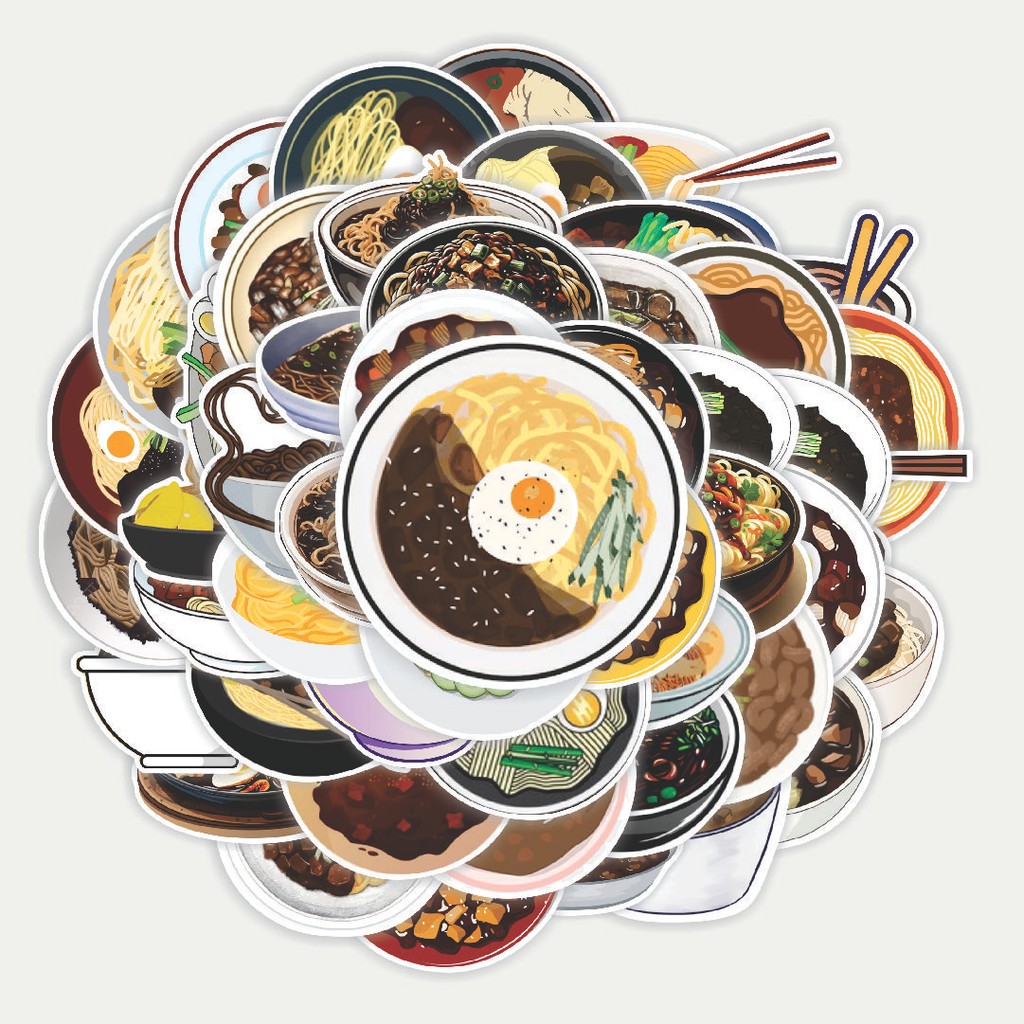 Sticker Pack Stiker Makanan Jajangmyeon Dekorasi Lucu Kreatif untuk Notebook, Skateboard, HP