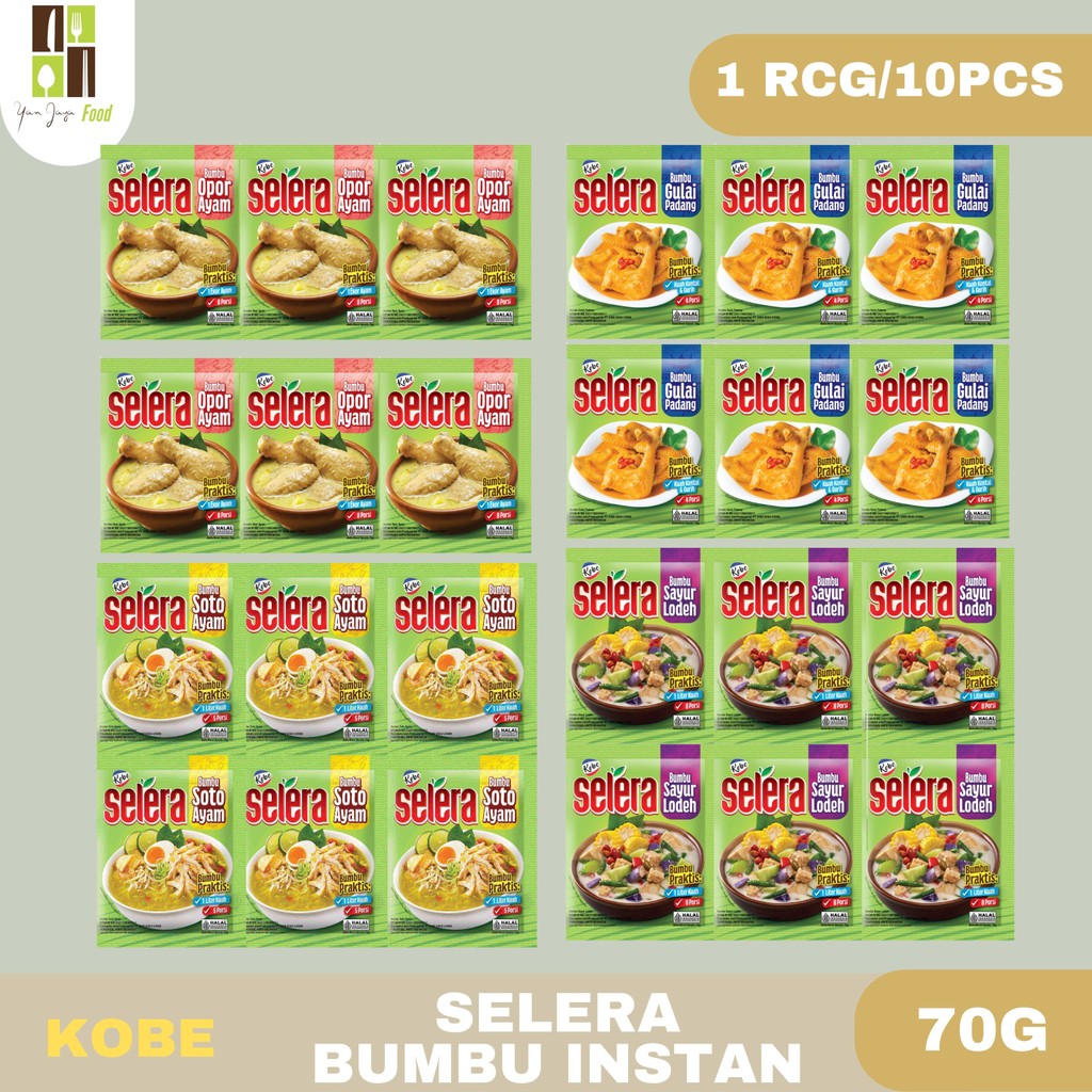 

Kobe Selera Bumbu Instan 75g - 1 RCG/10PCS Bumbu Gulai Padang / Opor Ayam / Sayur Lodeh / Soto Ayam / Bumbu Masak
