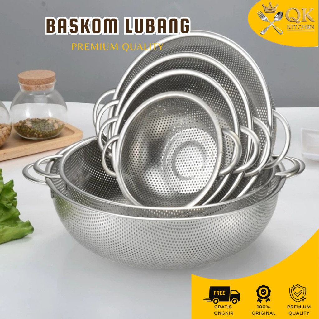 Baskom Lubang Sayur Bakul Stainless Wadah Cuci Sayur Saringan Stainless Steel